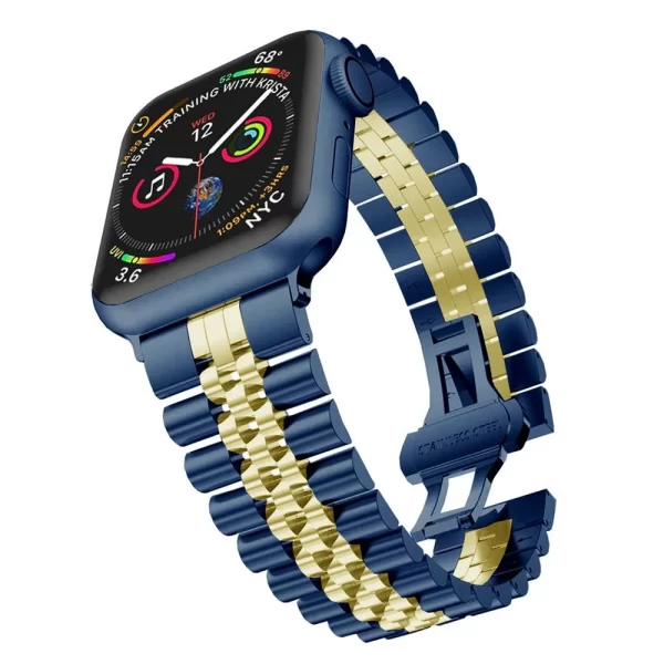 بند اپل واچ رولکسی جیتک مدل G-Tech Butterfly Buckle Watch Band Strap BlueGold